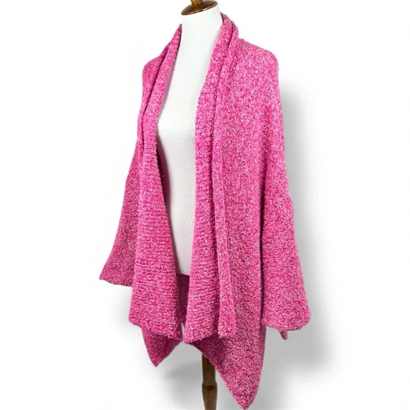 Free People Hot Pink Open Front Oversized Slouchy Cardigan Boucle Sweater M - Picture 4 of 13